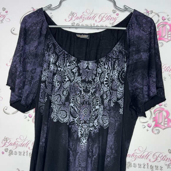 Vanilla sugar T-shirt crystal bling rhinestone diamonds paisley print boho biker - Picture 2 of 10